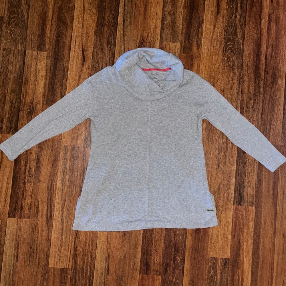 Calvin Klein Performance Women 0X Gray Cowl Neck Waffle Knit Tunic Top Quick Dry
